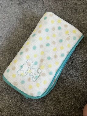Polka Dot Baby Blanket with Teal Trim